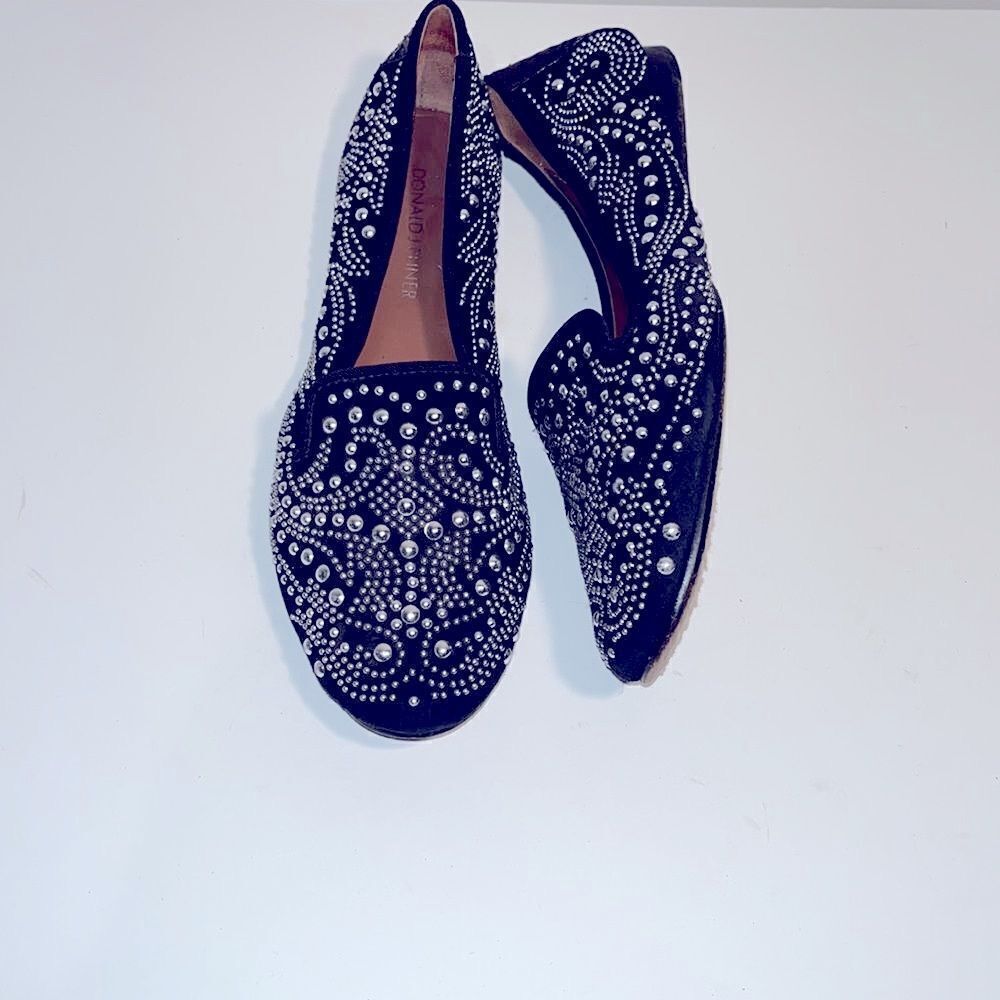 Donald J. Pliner Debbi Suede leather black studded smoking flats - Picture 2 of 4